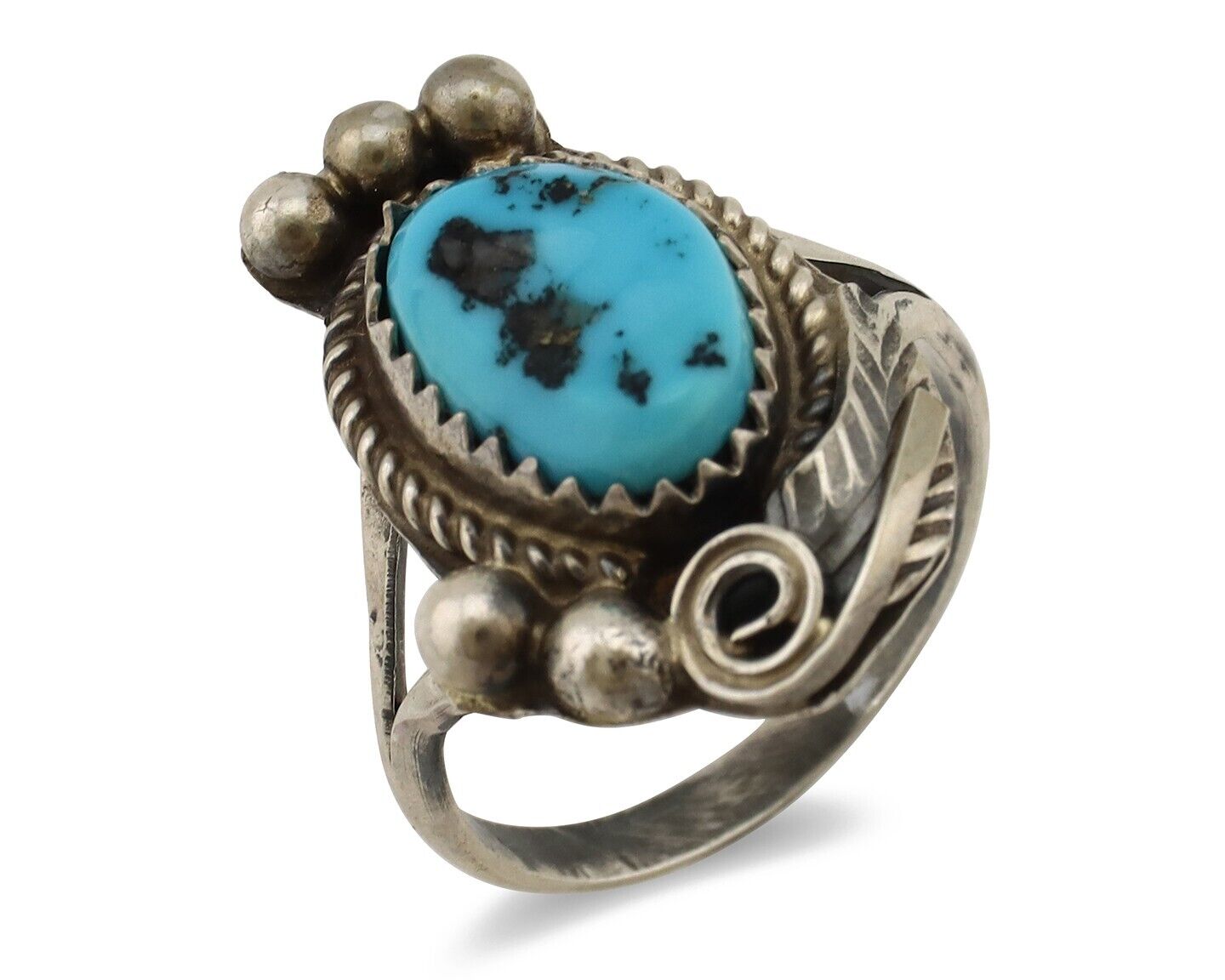 Navajo Ring 925 Silver Sleeping Beauty Turquoise Signed Justin Morris C.80's
