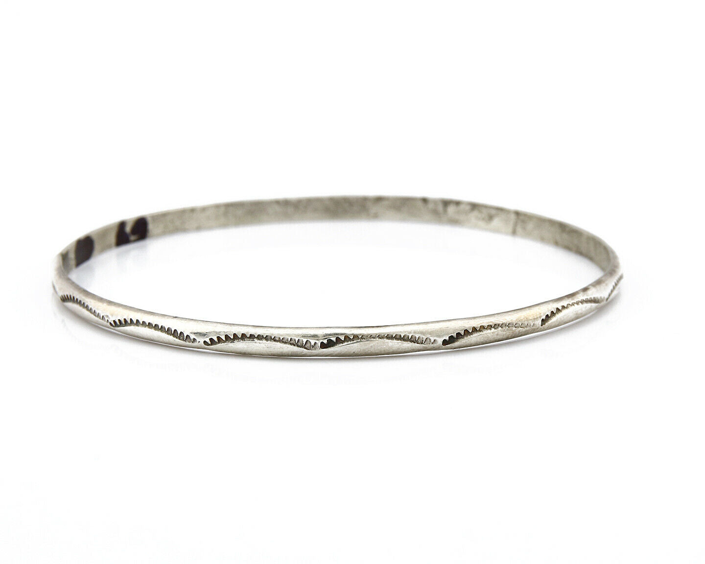 Women's Navajo Bracelet .925 Silver 3.5 mm Wide Hand Stamped C.80's