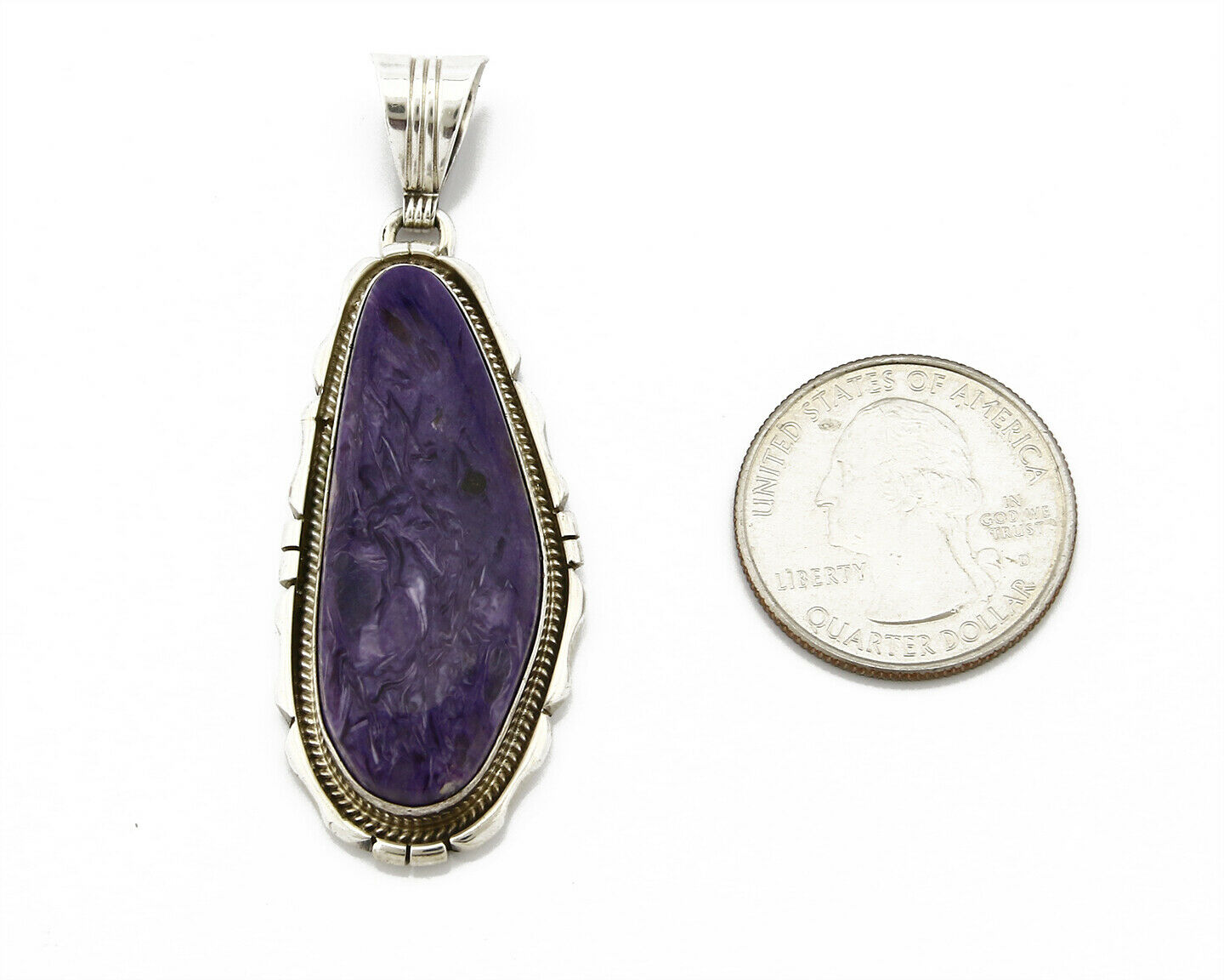 C.1980's Navajo Signed Ted Etsitty Charoite Natural Charoite .925 Silver Pendant