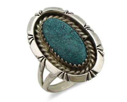 Navajo Ring 925 Silver Blue Mine 8 Turquoise Native American Artist C.80's