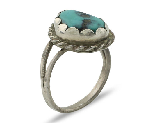 Navajo Handmade Ring .925 Silver Kingman Turquoise Native Artist C.80's