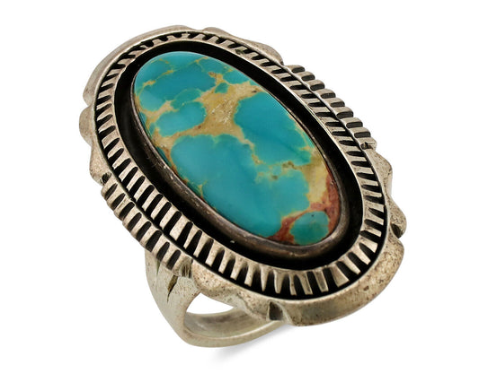 Navajo Ring .925 Silver Nevada Turquoise Native American Artist C.1980's