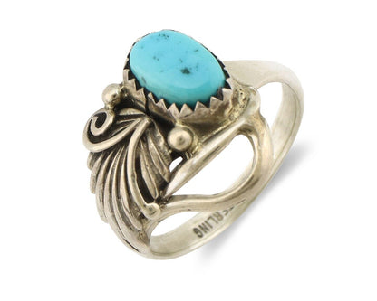 Navajo Ring .925 Silver Sleeping Beauty Turquoise Native Artist Signed C.80's