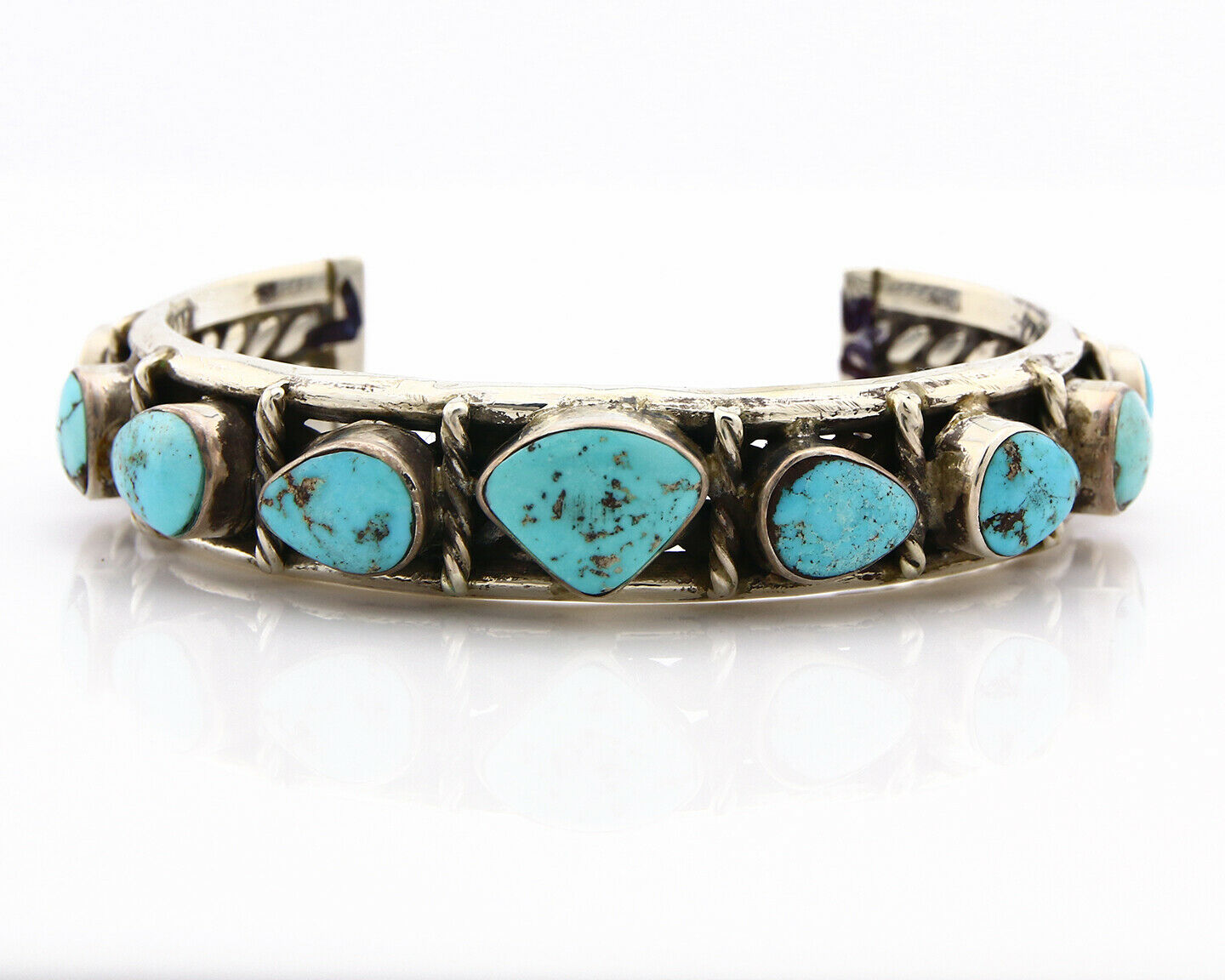 Navajo Natural Blue Turquoise Bracelet .925 Silver Signed LV C.80's