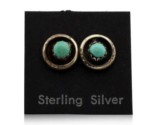 Zuni Earrings 925 Silver Natural Kingman Turquoise Native American Artist C.80's