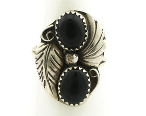 Navajo Ring 925 Silver Natural Mined Onyx Artist Signed T Thomas C.80's
