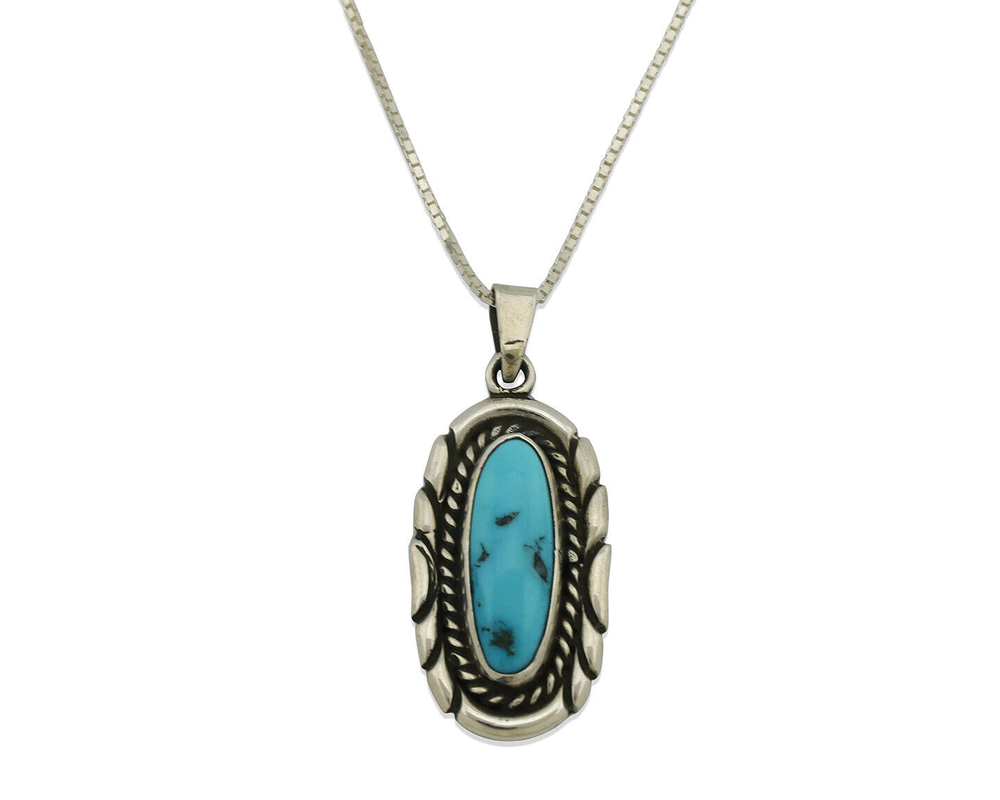 Navajo Necklace 925 Silver Sleeping Beauty Turquoise Signed M Montoya C.80's