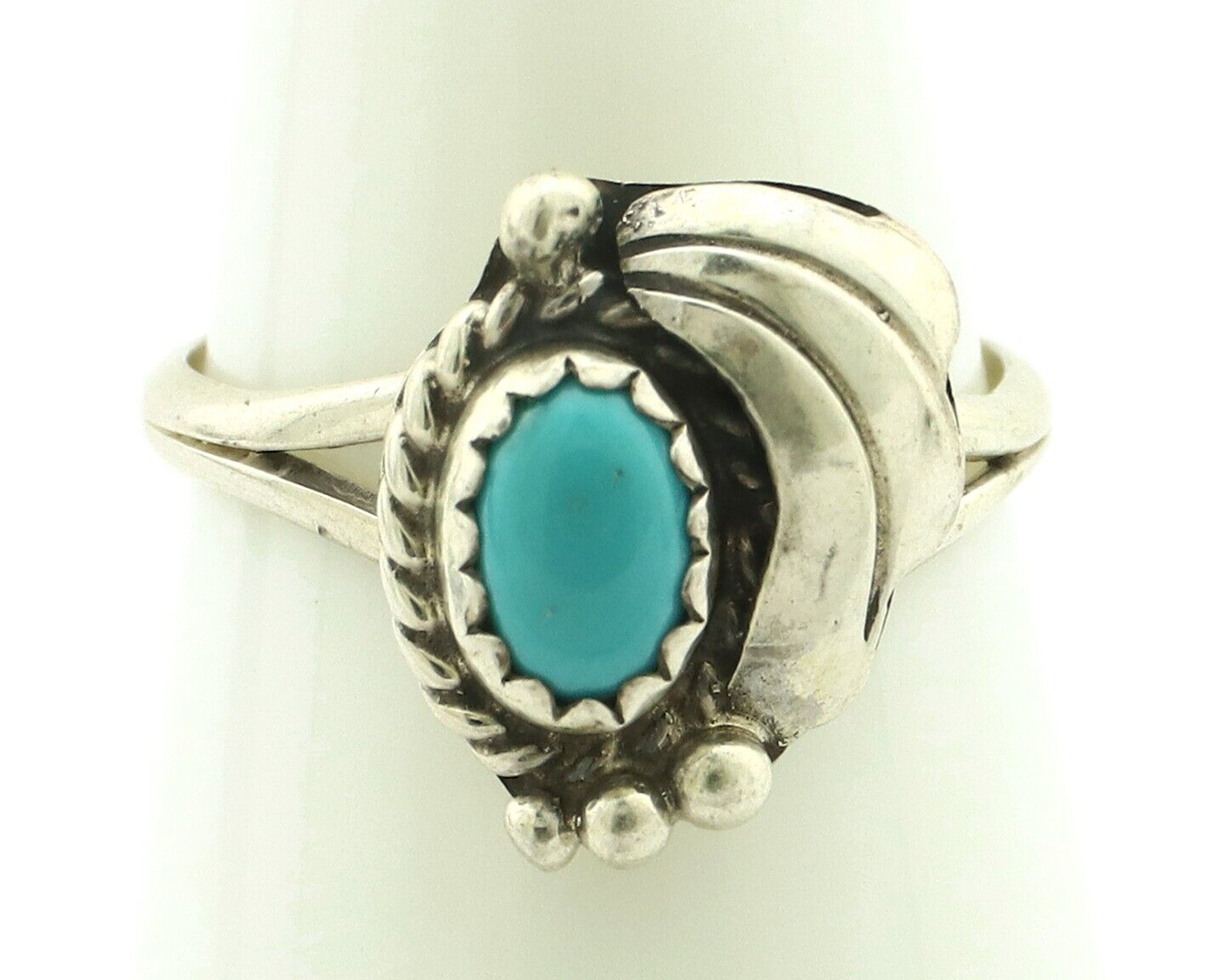 Navajo Ring .925 Silver Natural Blue Turquoise Artist Signed SN C.80's