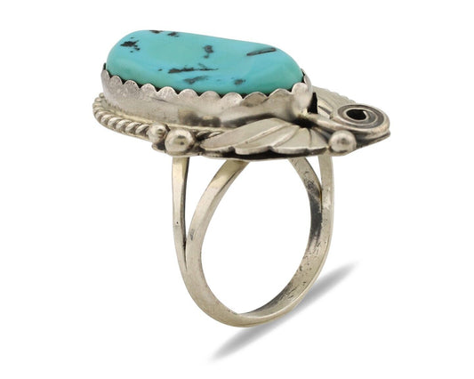 Navajo Ring 925 Silver Sleeping Beauty Turquoise Signed Justin Morris C.80's