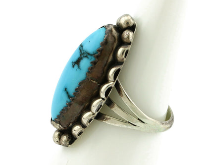 Navajo Ring .925 Silver Natural Blue Turquoise Artist Signed SC C.80's