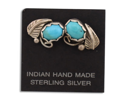 Navajo Earrings 925 Silver Natural Blue Turquoise Native American Artist C.90's