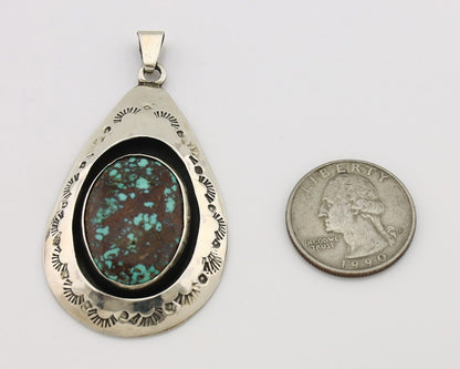 Navajo Pendant 925 Silver Spiderweb Turquoise Artist Signed C Montoya C.80's