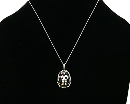 Women's Zuni Pendant .925 Silver Gemstone Signed Joseph Calabaza Necklace