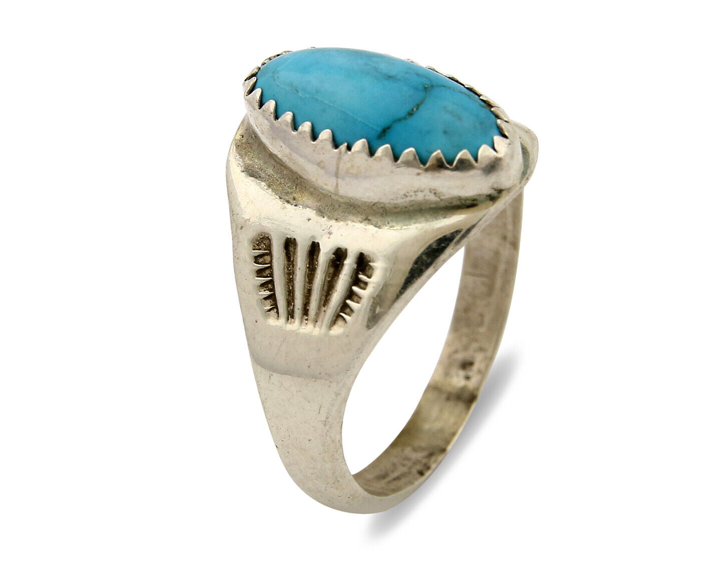 Zuni Ring .925 Silver Kingman Turquoise Hand Stamped Native American C.80's