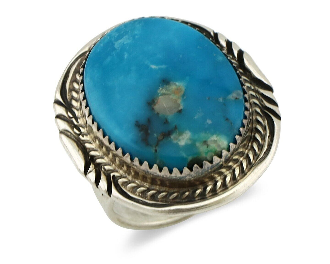 Navajo Ring 925 Silver Natural Mined Blue Gem Turquoise Signed M Begay C.80's