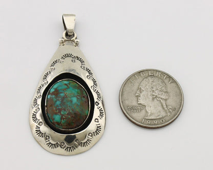 Navajo Pendant 925 Silver Spiderweb Turquoise Artist Signed C Montoya C.80's