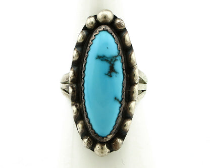 Navajo Ring .925 Silver Natural Blue Turquoise Artist Signed SC C.80's