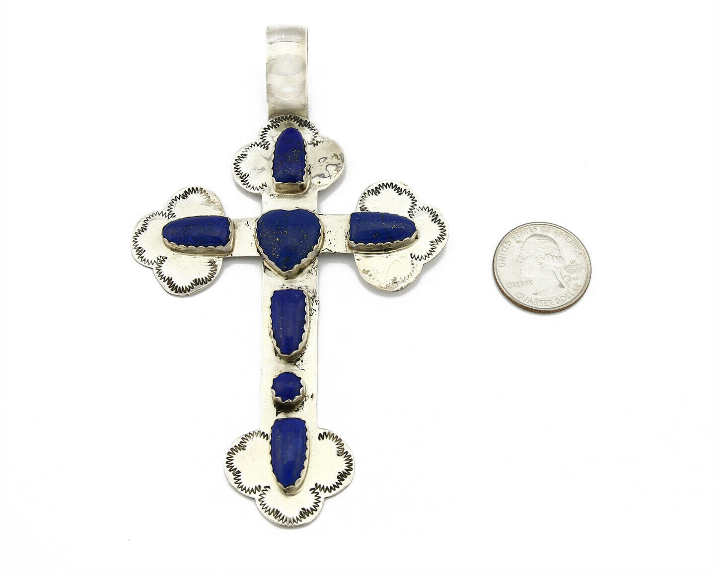 C.1980's Navajo Signed WWs & VY .925 Silver Large Lapis Cross