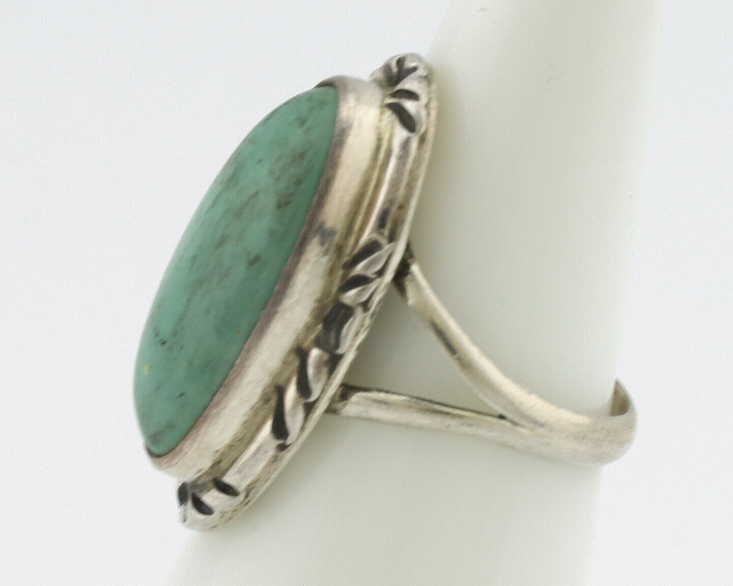 Navajo Ring .925 Silver Kingman Turquoise Native Artist Signed C.80's