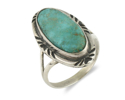 Navajo Ring .925 Silver Kingman Turquoise Native Artist Signed C.80's