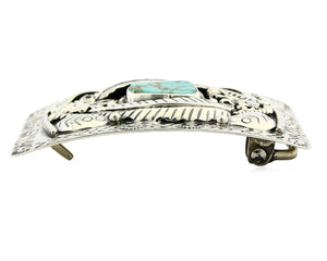 Navajo Belt Buckle .925 Silver Morenci Turquoise Artist Signed Tipi C.80's