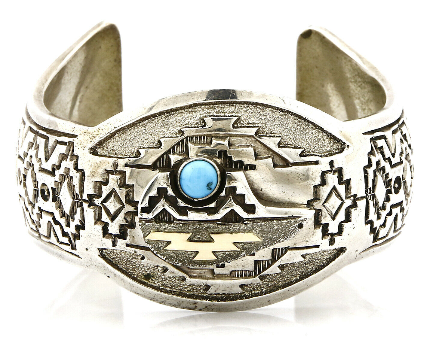 Women's Navajo Bracelet .925 Silver & 14k SOLID Gold Jefferson Brown Cuff