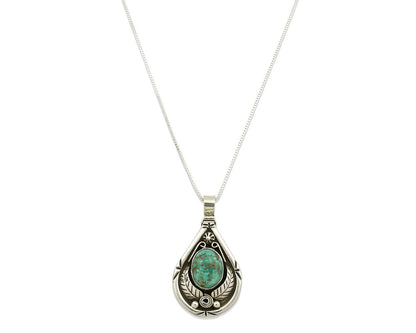 Navajo Necklace .925 Silver Kingman Turquoise Signed Tepee C.1980's