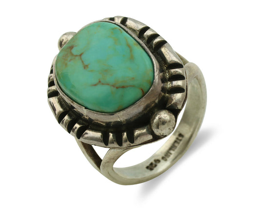 Navajo Ring .925 Silver Kingman Turquoise Artist Signed Gecko C.1980's