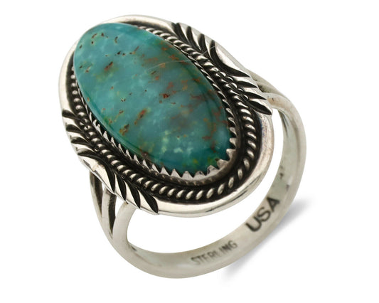 Navajo Ring .925 Silver Blue Gem Turquoise Artist Signed USA C.80's