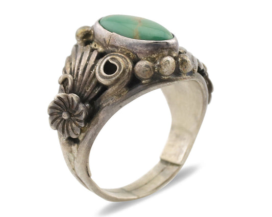 Navajo Ring .925 Silver Green Turquoise Native American Artist C.1980's