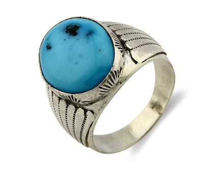 Navajo Turquoise Ring .925 Silver Handmade Signed Artist TZ C.80's