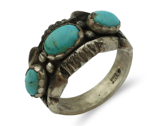 Navajo Ring .925 Silver Natural Blue Turquoise Native American Artist C.80's