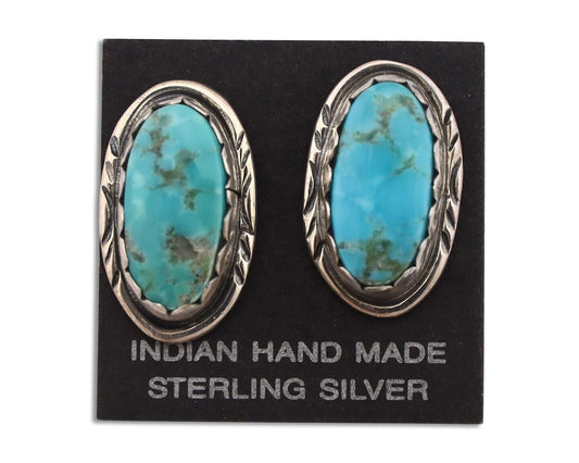 Navajo Earrings 925 Silver Natural Blue Turquoise Native American Artist C.90's