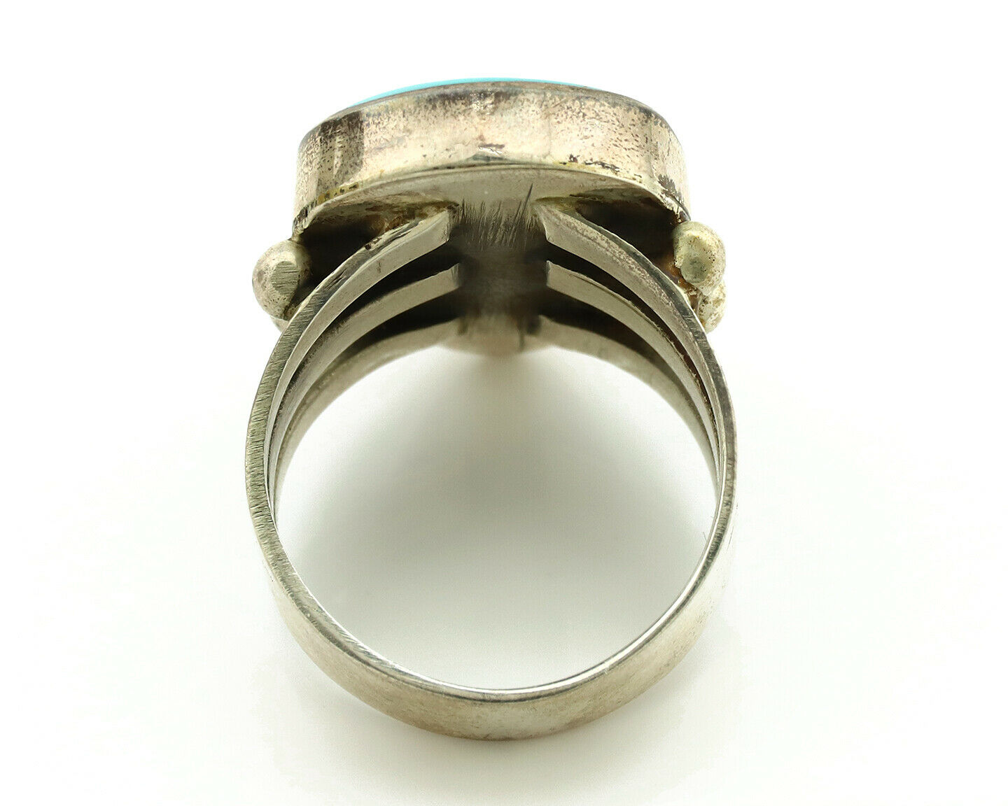 Navajo Ring .925 Silver Blue Turquoise Artist Signed UT C.1980's