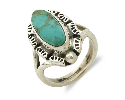 Navajo Ring .925 Silver Natural Mined Turquoise Artist Signed Gecko C.80's
