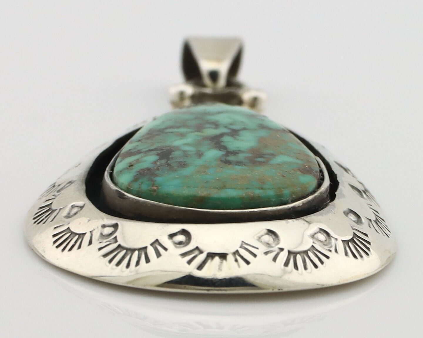 Navajo Pendant 925 Silver Spiderweb Turquoise Artist Signed C Montoya C.80's