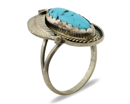 Navajo Ring 925 Silver Morenci Turquoise Signed Justin Morris C.80's