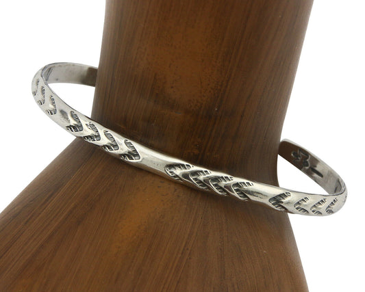 Navajo Bracelet .925 Silver Hand Stamped Arrow Head Artist I Montoya C.80's