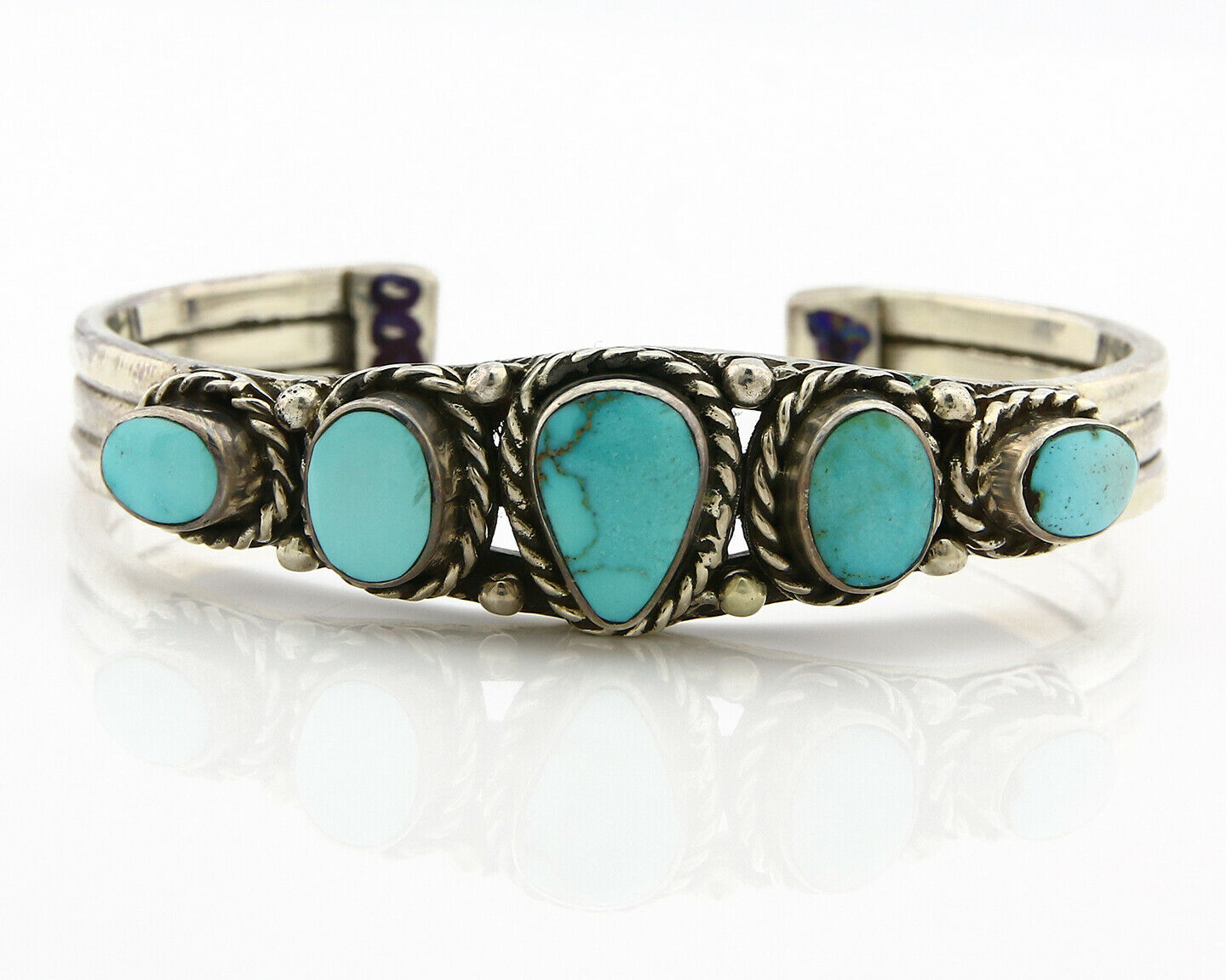 Navajo Natural Blue Turquoise Bracelet .925 Silver Signed JN C.80's