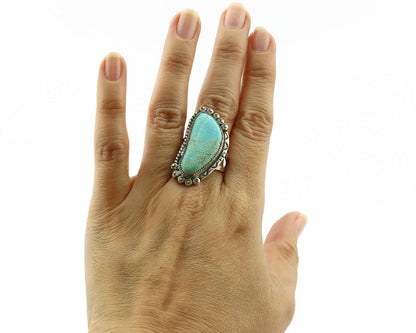 Navajo Ring .925 Silver #8 Turquoise Artist Signed Roy Buck C.80's