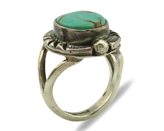Navajo Ring .925 Silver Kingman Turquoise Artist Signed Gecko C.1980's