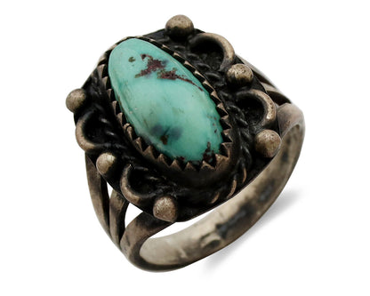 Navajo Ring .925 Silver Kingman Turquoise Artist Signed F C.80's