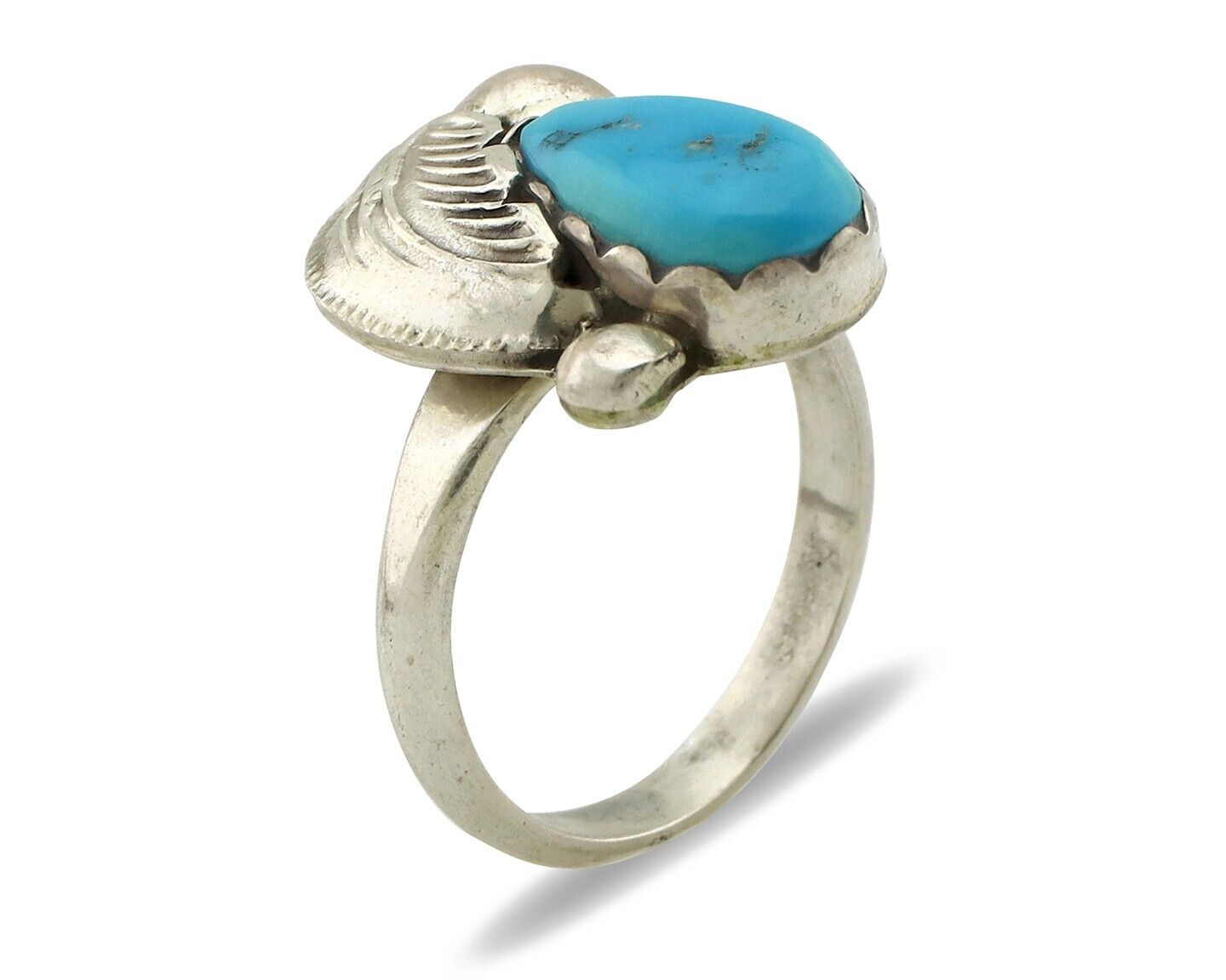 Zuni Ring 925 Silver Natural Mined Blue Turquoise Artist Signed Simplicio C.80's