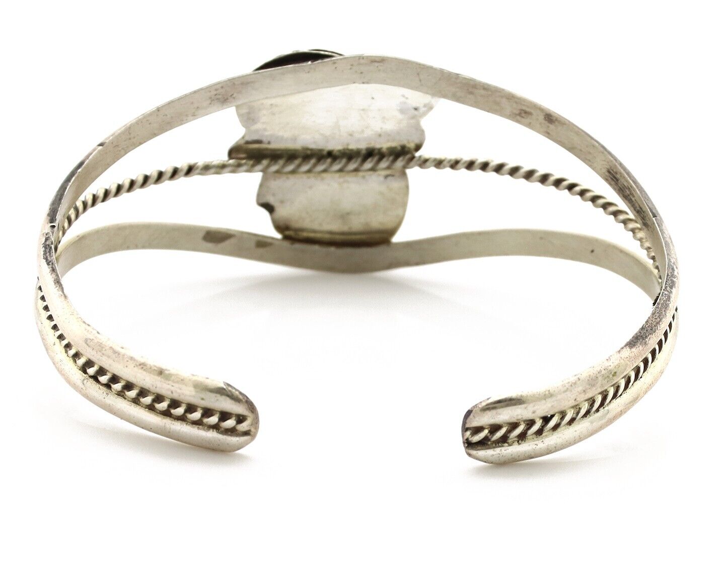 Navajo Chip Inlay Cuff Bracelet 925 Silver Turquoise Native American Artist C80s