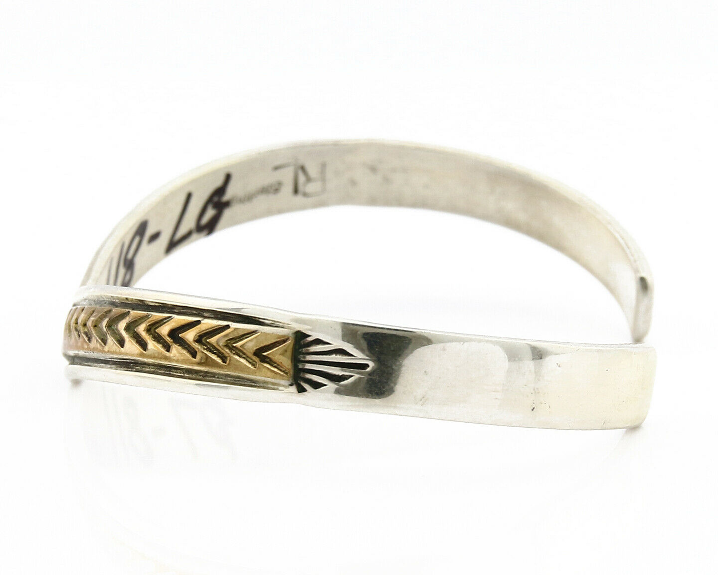 Navajo Bracelet .925 SOLID Silver & 12K Gold Plated Signed Artist RL C.80's