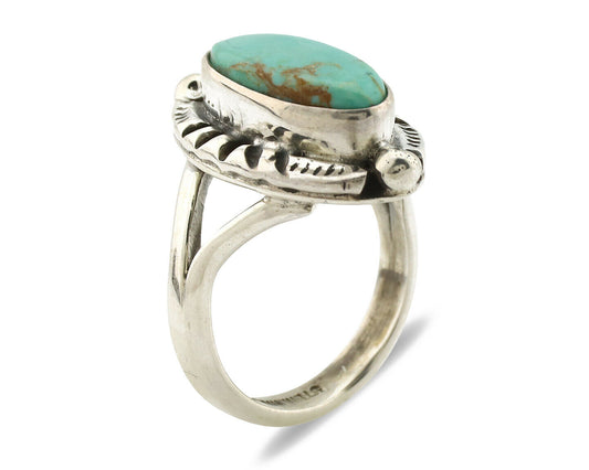 Navajo Ring .925 Silver Natural Mined Turquoise Artist Signed Gecko C.80's