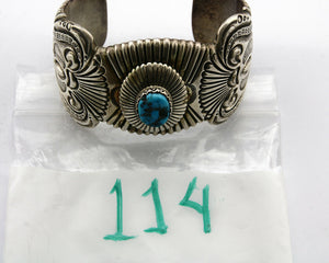Navajo Bracelet .925 Silver Blue Turquoise Signed AHASTEEN C.80's