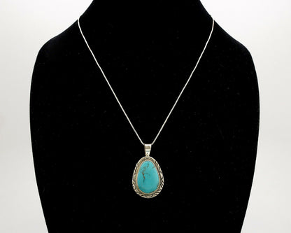 Navajo Necklace .925 Silver Kingman Turquoise Signed PM C.1980's