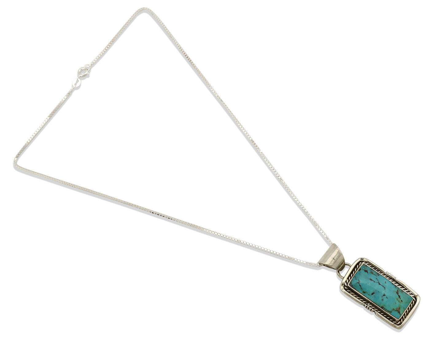 Navajo Necklace .925 Silver Kingman Turquoise Signed AB C.1980's