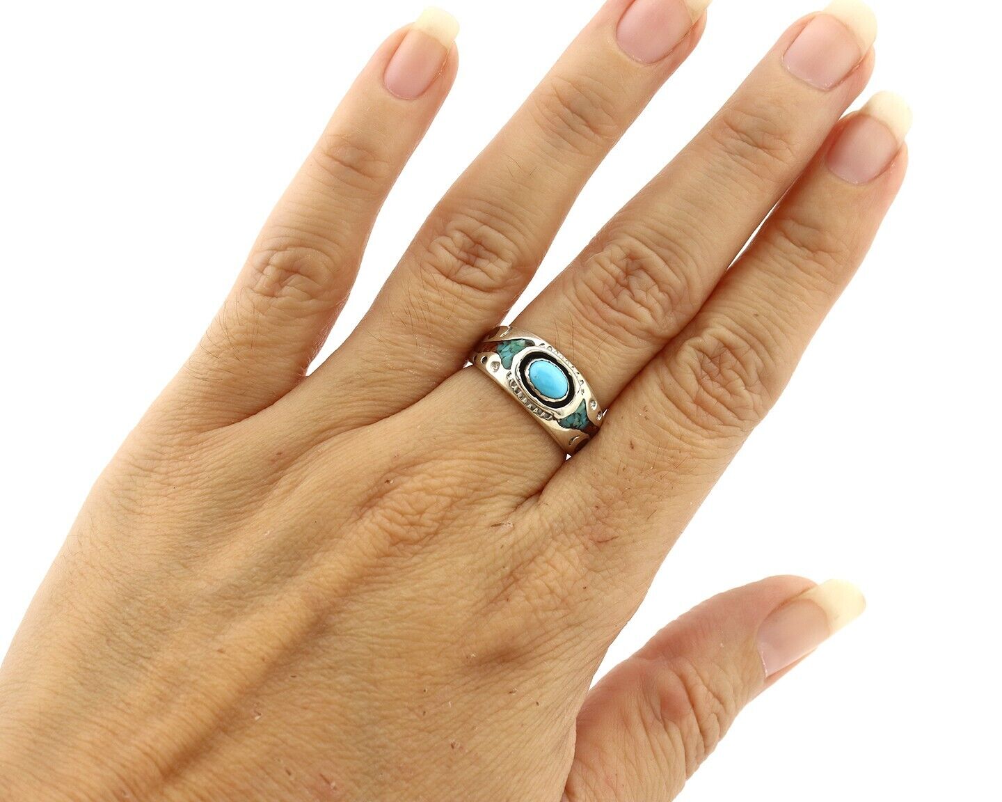 Navajo Handmade Ring 925 Silver Blue Turquoise & Coral Native American C.80's